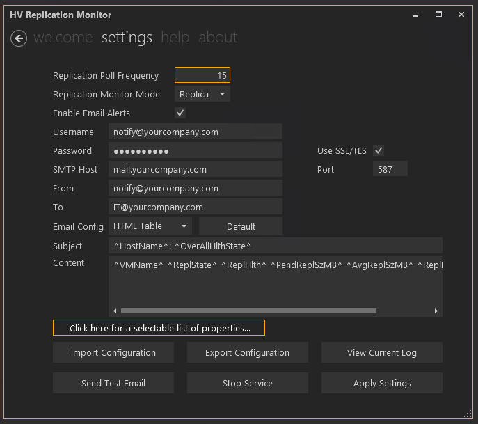 HV Replication Monitor sample interface