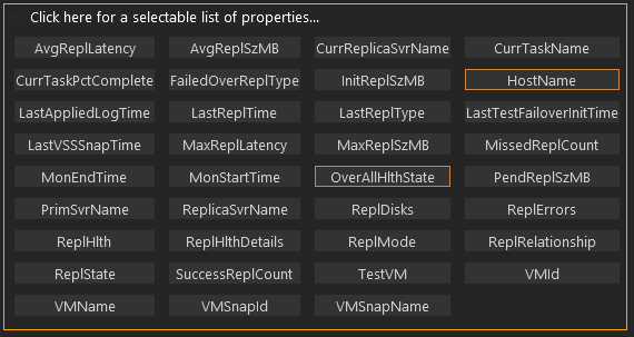 HV Replication Monitor alert properties selection