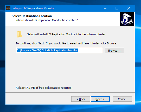 Select Next HV Replication Monitor installation location screenshot