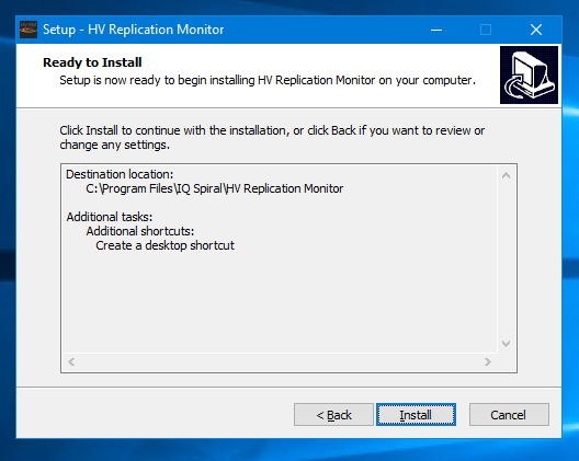 Select Install HV Replication Monitor install summary screenshot