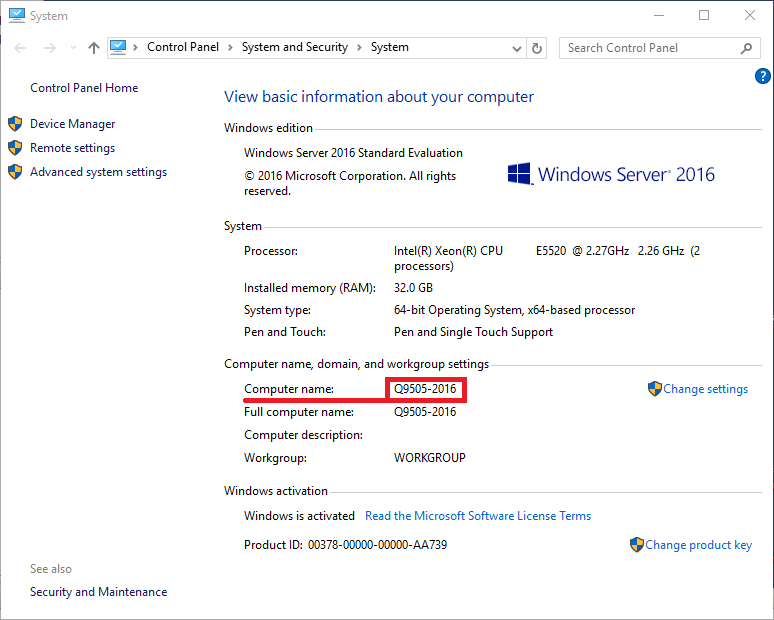 System Properties, getting the computer name