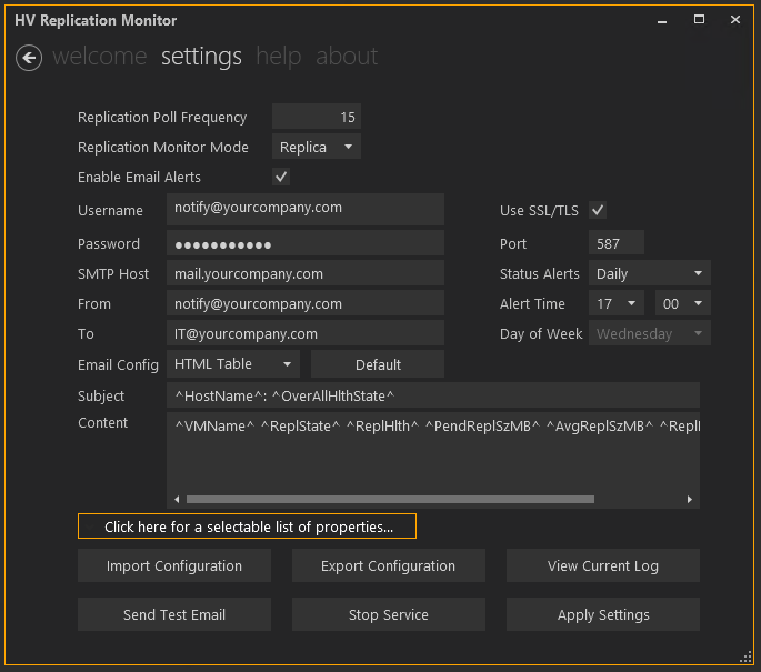 HV Replication Monitor sample interface